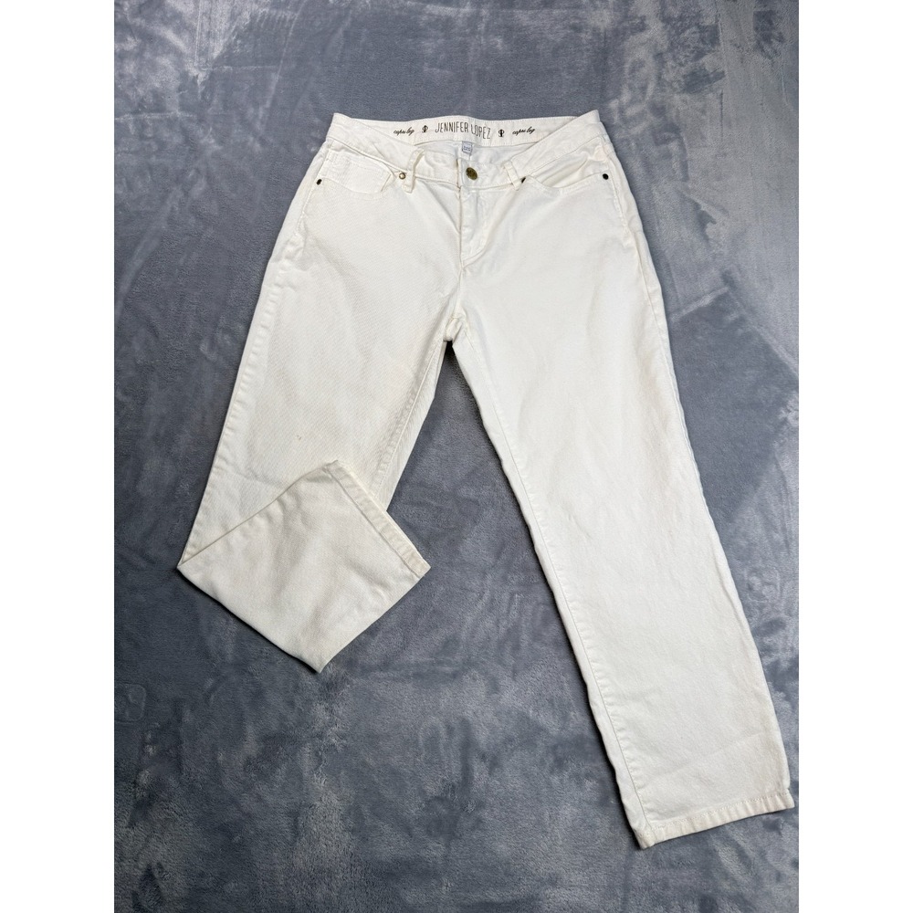 Jennifer Lopez Capri Leg Jeans Womens 8 White Denim Stretch Mid Rise Light Wash